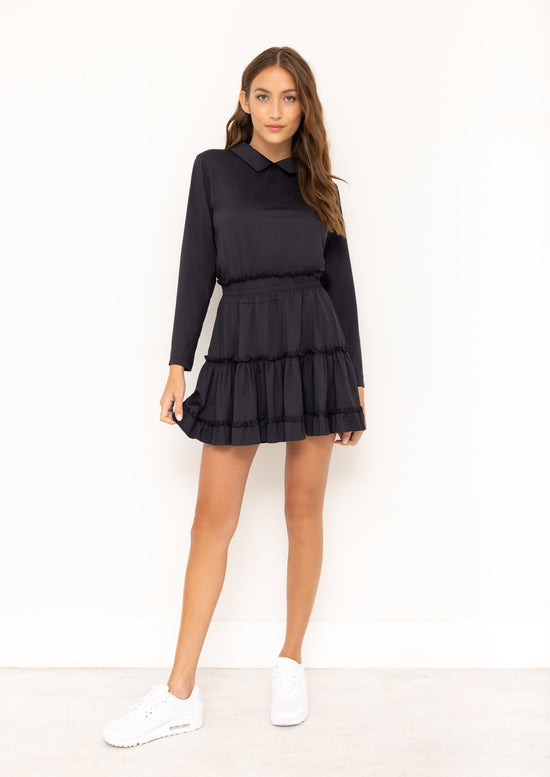 Par Social Long Sleeve Tiered Dress in Black