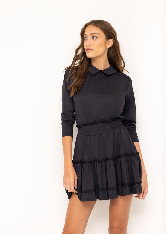 Par Social Long Sleeve Tiered Dress in Black