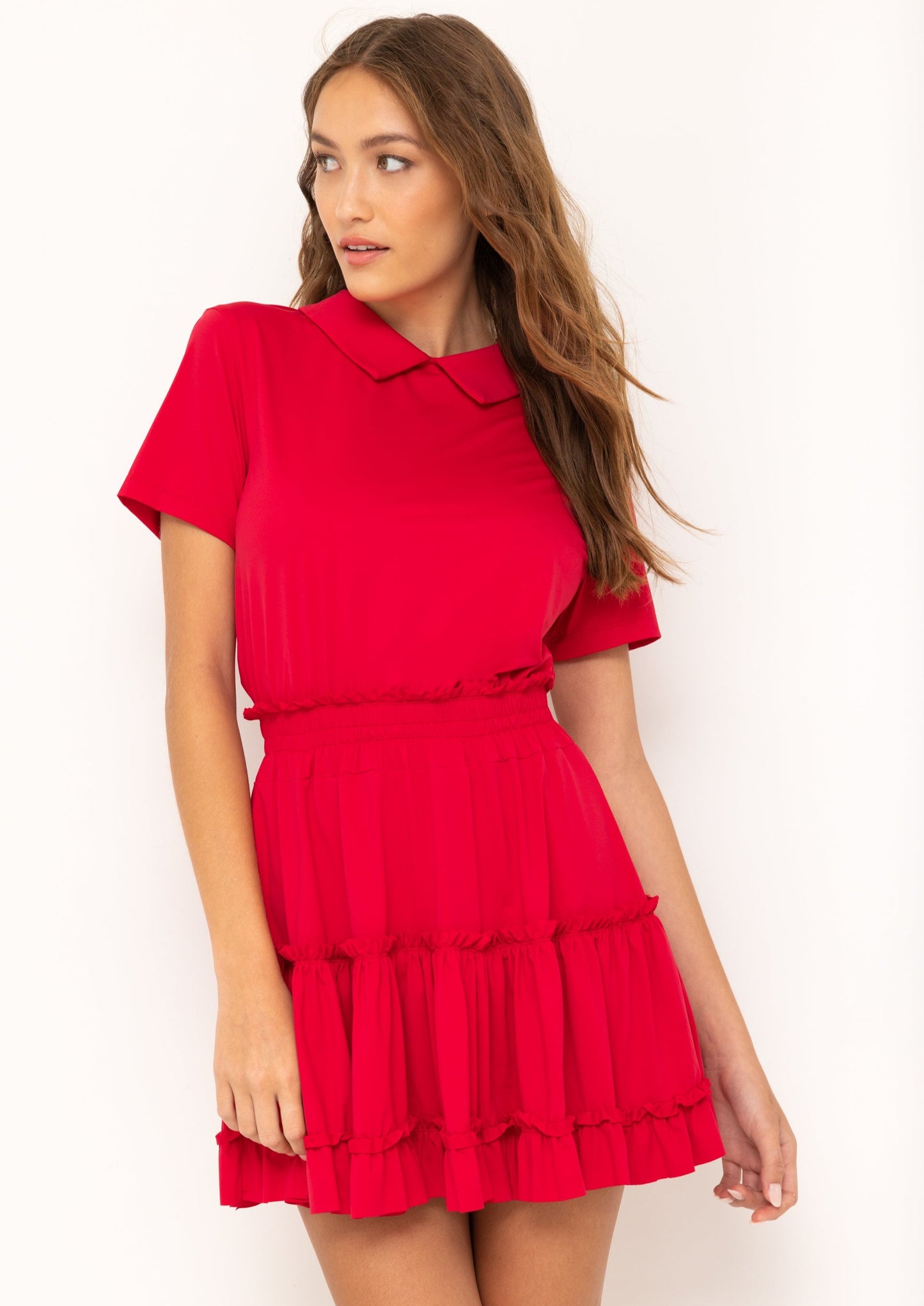 Par Social Tiered Dress in Crimson